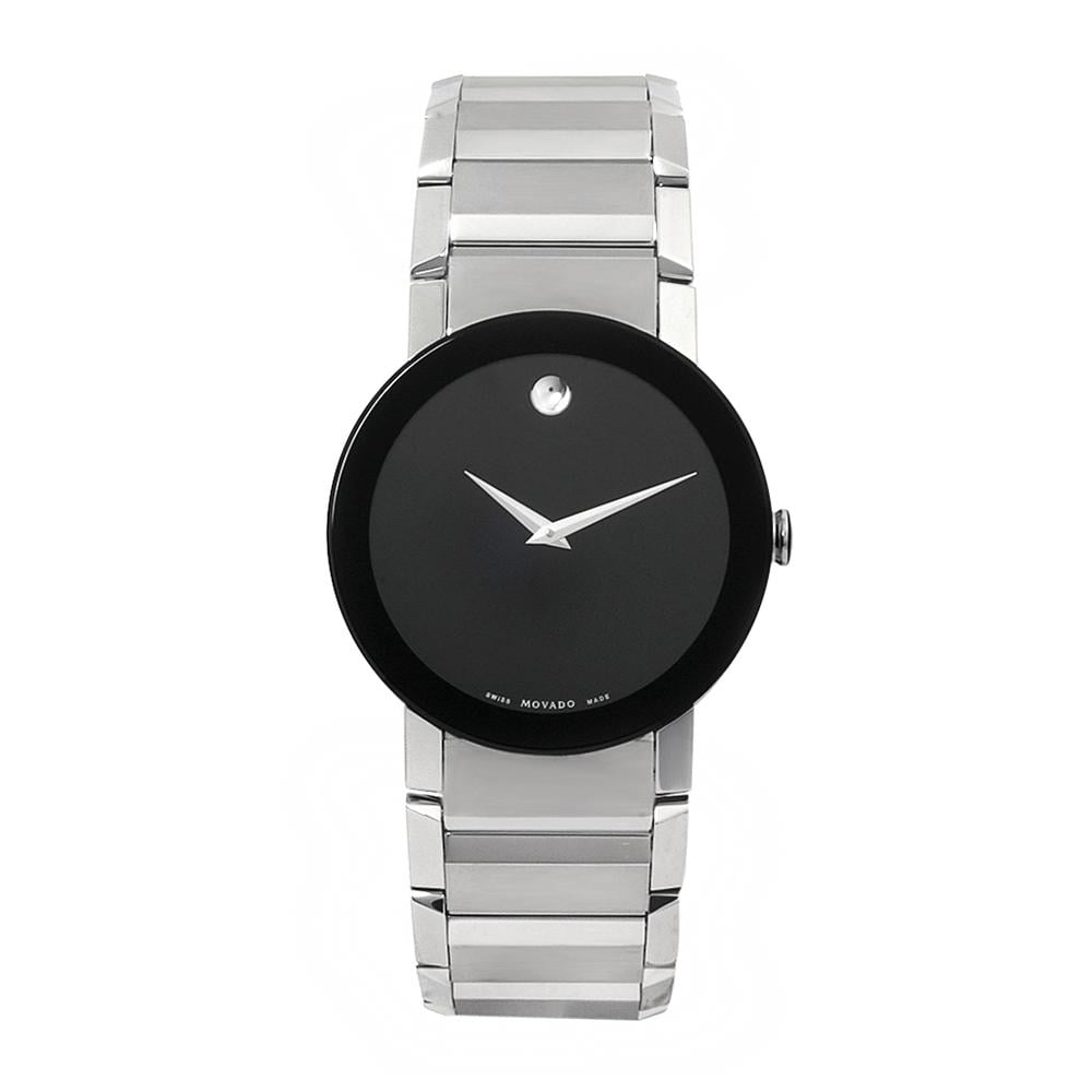 Movado Mens Sapphire Stainless Steel Black Dial Watch  
