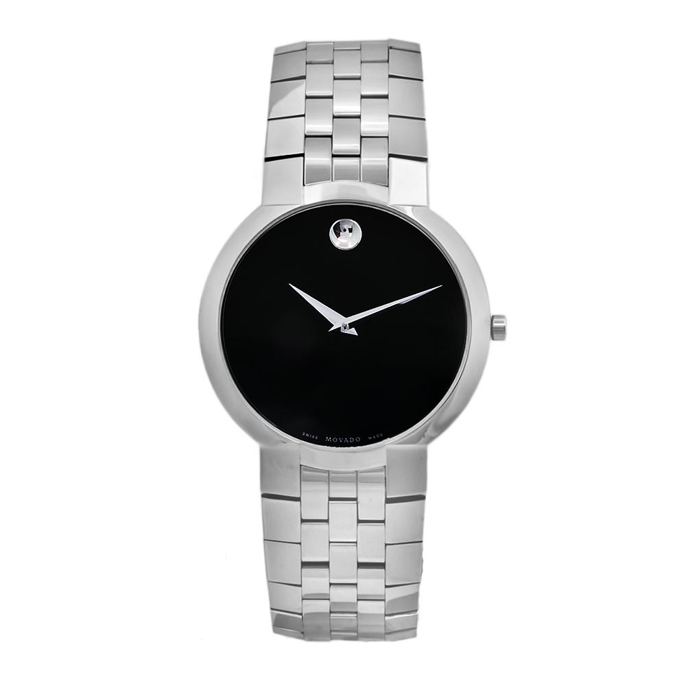 Movado Mens Faceto Stainless Steel Black Dial Watch