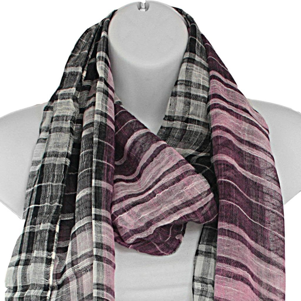 Hand woven Silk Pink and Black Plaid Scarf (India)