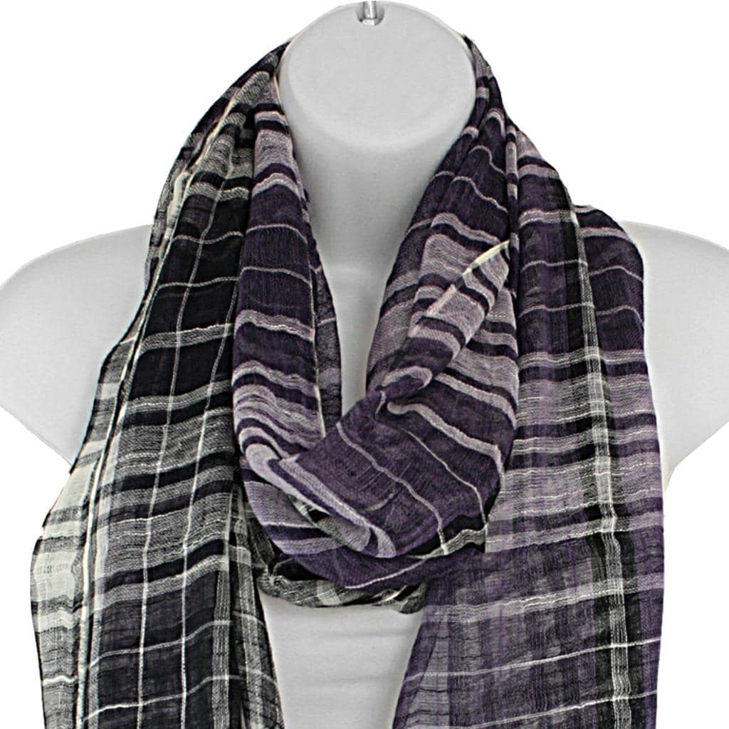 Hand woven Silk Purple and Black Plaid Scarf (India)