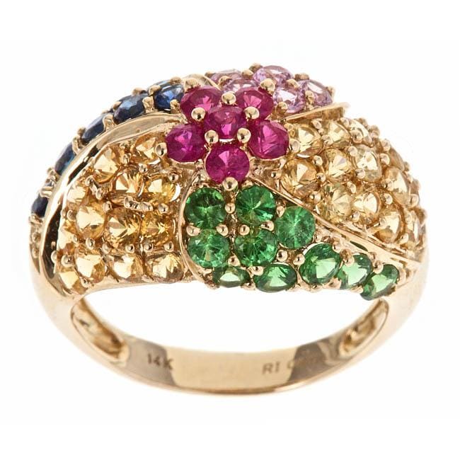 Yach 14k Yellow Gold Ruby, Tsavorite and Multi colored Sapphire Ring