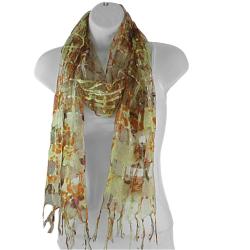 Hand woven Silk Orange and Yellow Roses on Lattice Scarf (India