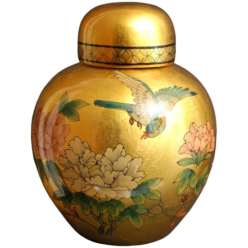 Porcelain 13 inch Gold Ginger Jar (China)  