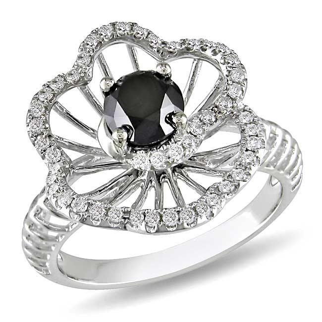 Miadora 14k White Gold 1 1/4ct TDW Black and White Diamond Ring (G H