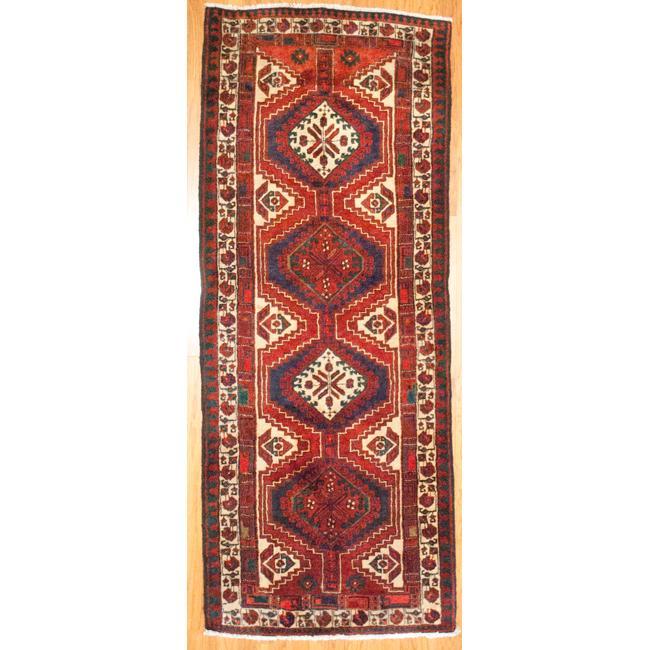 Hand knotted Persian Hamadan Red/ Ivory Wool Rug (3'6 x 8'9) Runner Rugs
