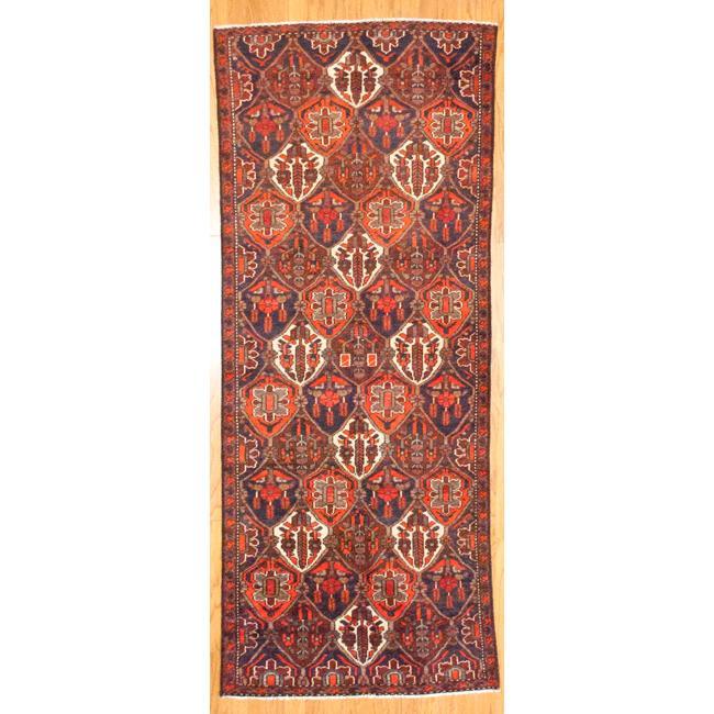Hand knotted Persian Hamadan Navy/ Brown Wool Rug (36 x 810