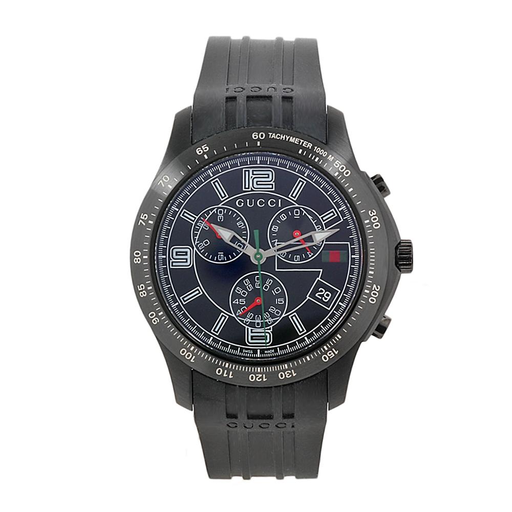 Gucci Mens Black Rubber Black Chronograph Dial Watch