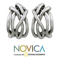 Sterling Silver 'Winding Weave' Earrings (Mexico) Novica Earrings