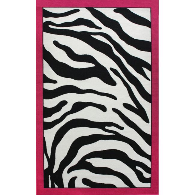 Alexa Playtime Zebra Pink Border Kids Rug (45 x 69)  