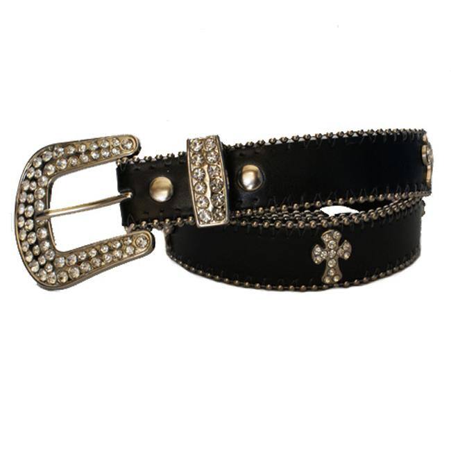 Womens Rhinestone Cross Leather Belt