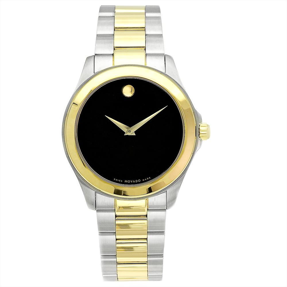 Movado Mens Junior Two tone Stainless Steel Black Dial Watch