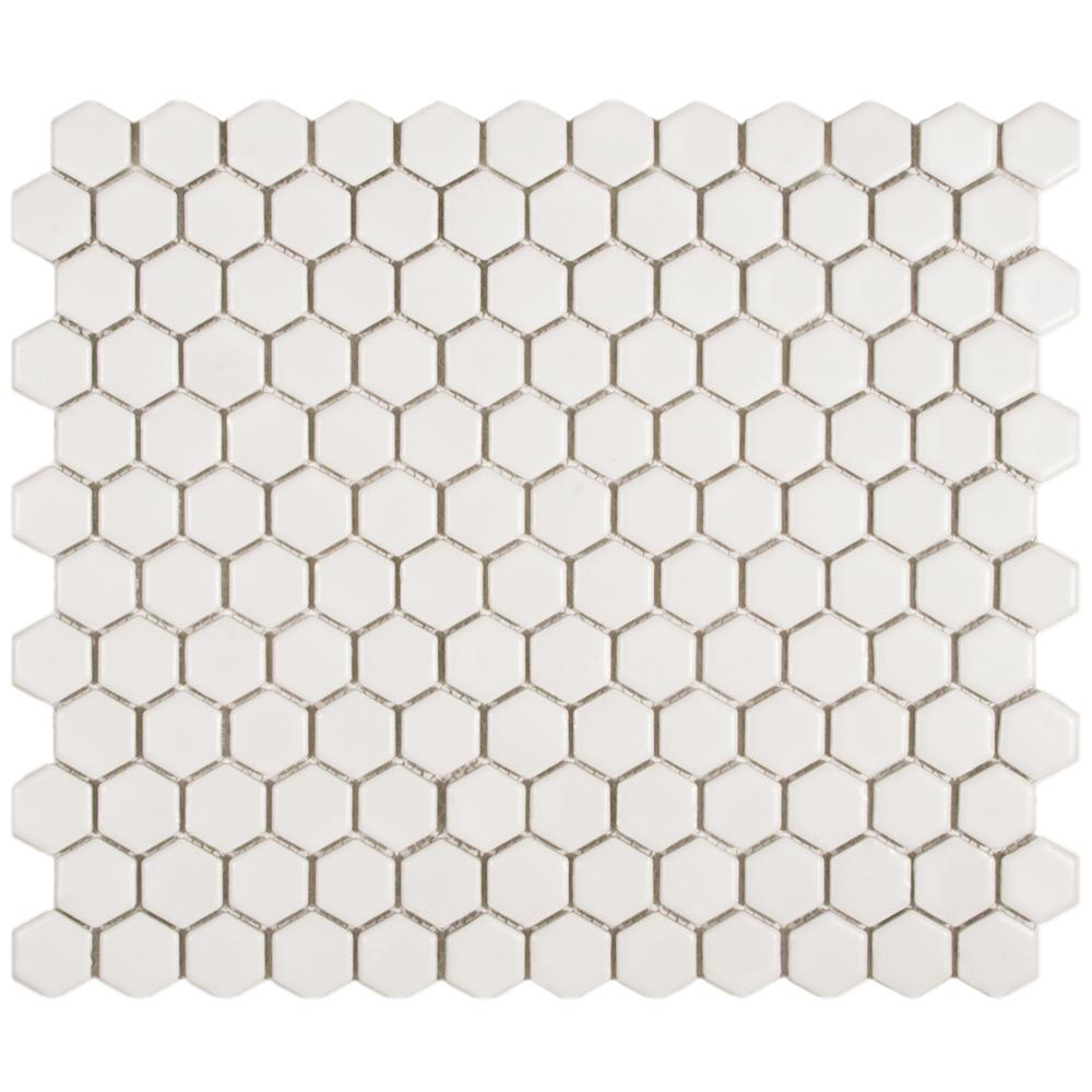   Hex Matte White Porcelain Mosaic Tiles (Pack of 10)  