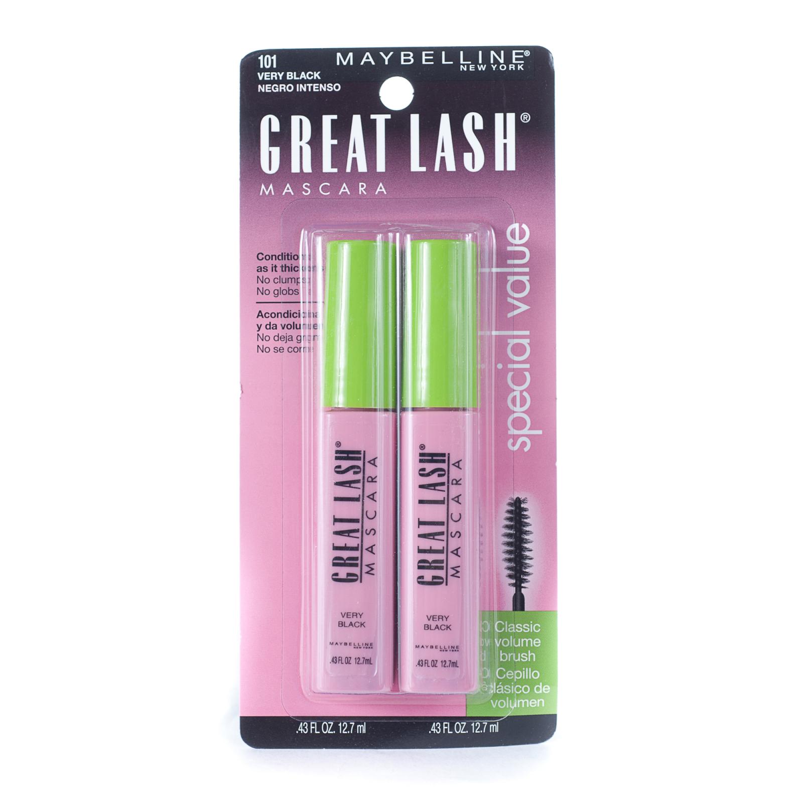 Maybelline #101 Very Black Great Lash Mascara Duo (Pack of 4 