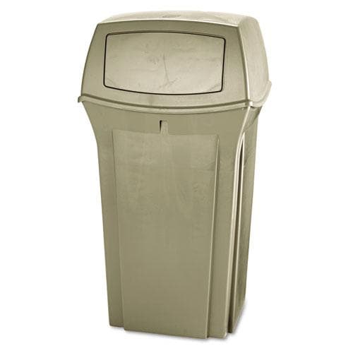 Rubbermaid Commercial 35 gallon Beige Ranger Fire Safe Container (Beige Materials Structural foamDimensions 19.5 inches wide x 39.75 inches high x 19.5 inches deepWithstands extreme weather Permanently attached hinged lid Commercial model Ranger Weight