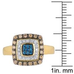 10k Gold 3/8ct TDW Blue, Champagne, White Diamond Ring (I J, I2 I3) Gemstone Rings