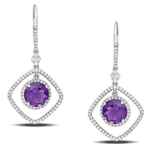 14k White Gold Amethyst and 3/4ct TDW Diamond Earrings (G H, SI1 SI2 