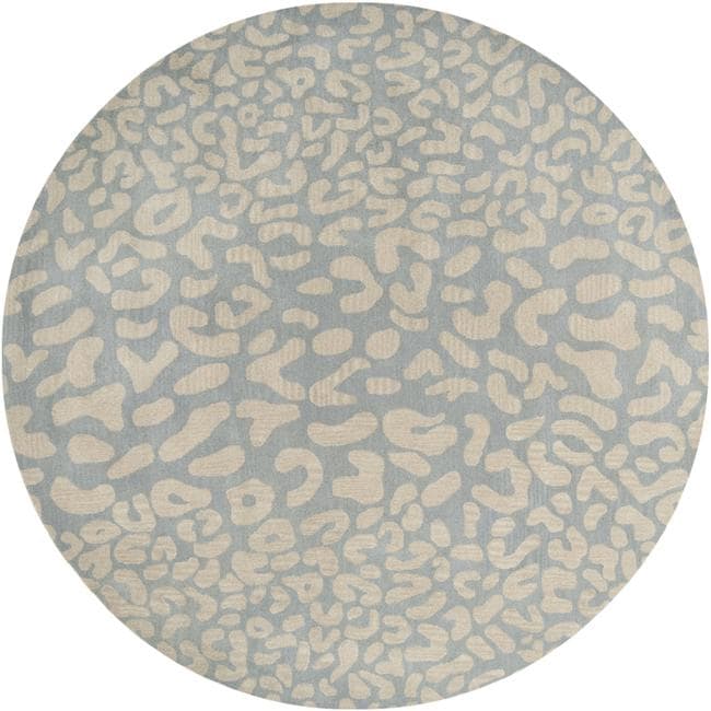 Handtufted Pale Blue Leopard Whimsy Animal Print Wool Area Rug (4