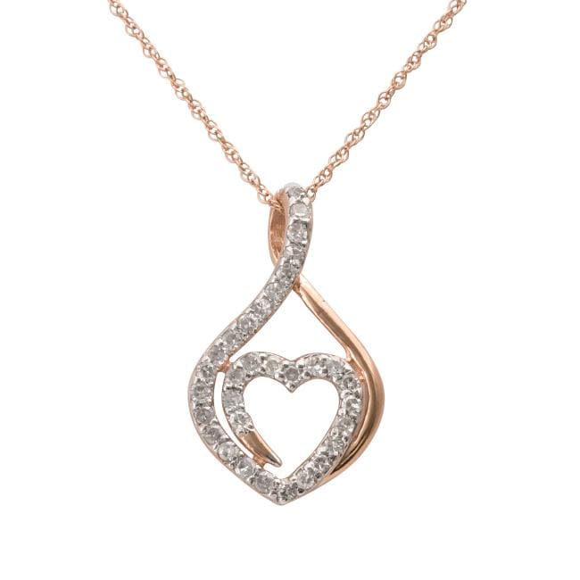 10k Rose Gold 1/4ct TDW Genuine Diamond Heart Necklace (I J, I2 I3) Diamond Necklaces