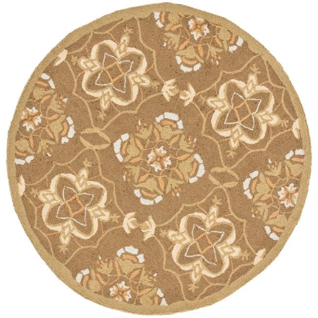 Hand hooked Chelsea Harmony Brown Wool Rug (3' Round) Safavieh Round/Oval/Square