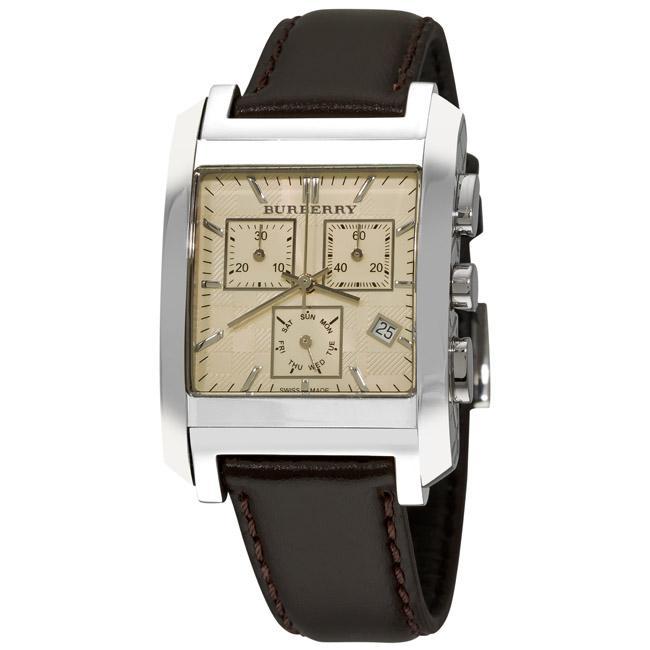 Burberry Men's 'Square' Ivory Dial Brown Strap Chronograph Watch ...