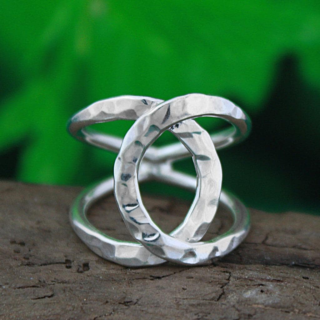 Sterling Silver Hammered Criss Cross Ring (Mexico)