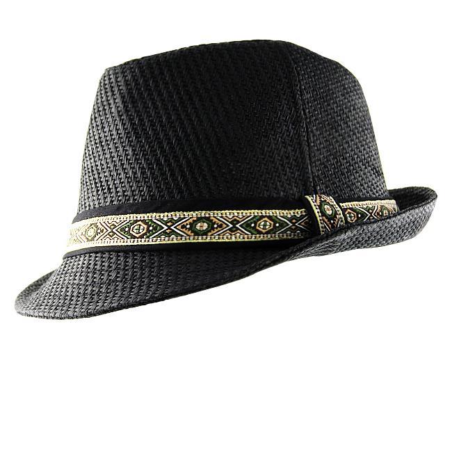 H2W Mens Banded Short Brim Black Fedora