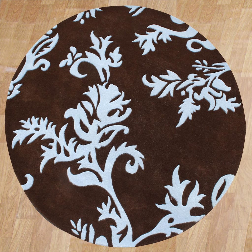 Alliyah Handmade New Zeeland Blend Brown Floral Wool Rug - 6' x 6' Round
