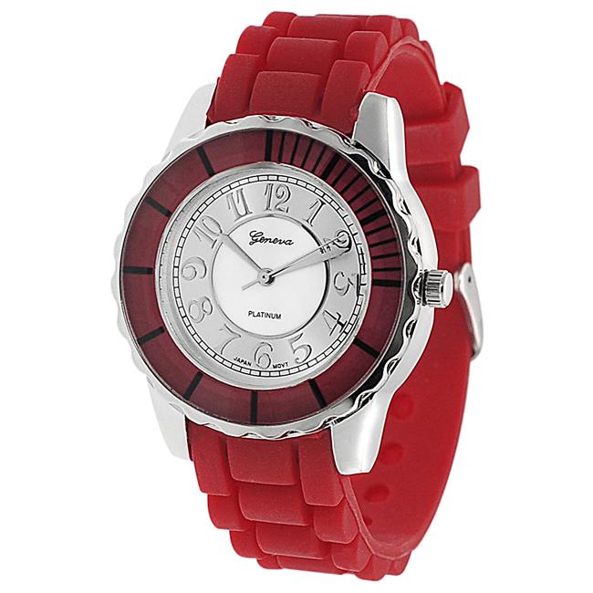 Geneva Platinum Womens Mother of Pearl Silicone Strap Watch