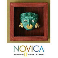 Papier Mache 'Emerald Moche Mask' Shadow Box Mask (Peru) Novica Masks