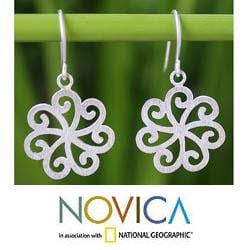 Sterling Silver Snow Blossom Flower Earrings (Thailand)   