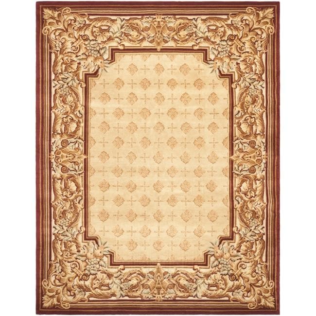 Asian Hand knotted Savonnerie Beige Wool Rug (9 x 12)