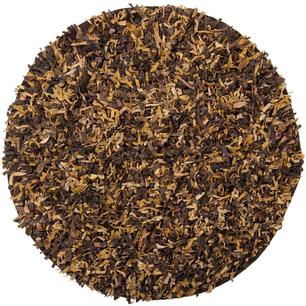 Hand-woven Mandara Multi-color Leather Shag Rug (4'9 Round)