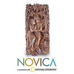 Handcarved Wood 'Rama and Sita in Exile' Wall Relief Panel (Indonesia) Novica Wall Hangings