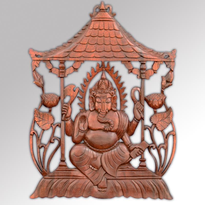 Suar Wood Pagoda Ganesha Wall Plaque (Indonesia)