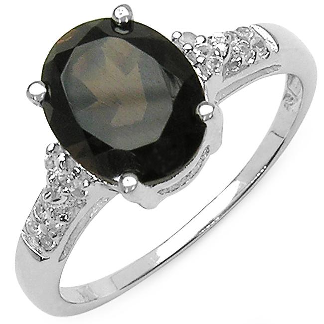 Malaika Sterling Silver Oval cut Smokey Quartz and White Topaz Ring Malaika Gemstone Rings