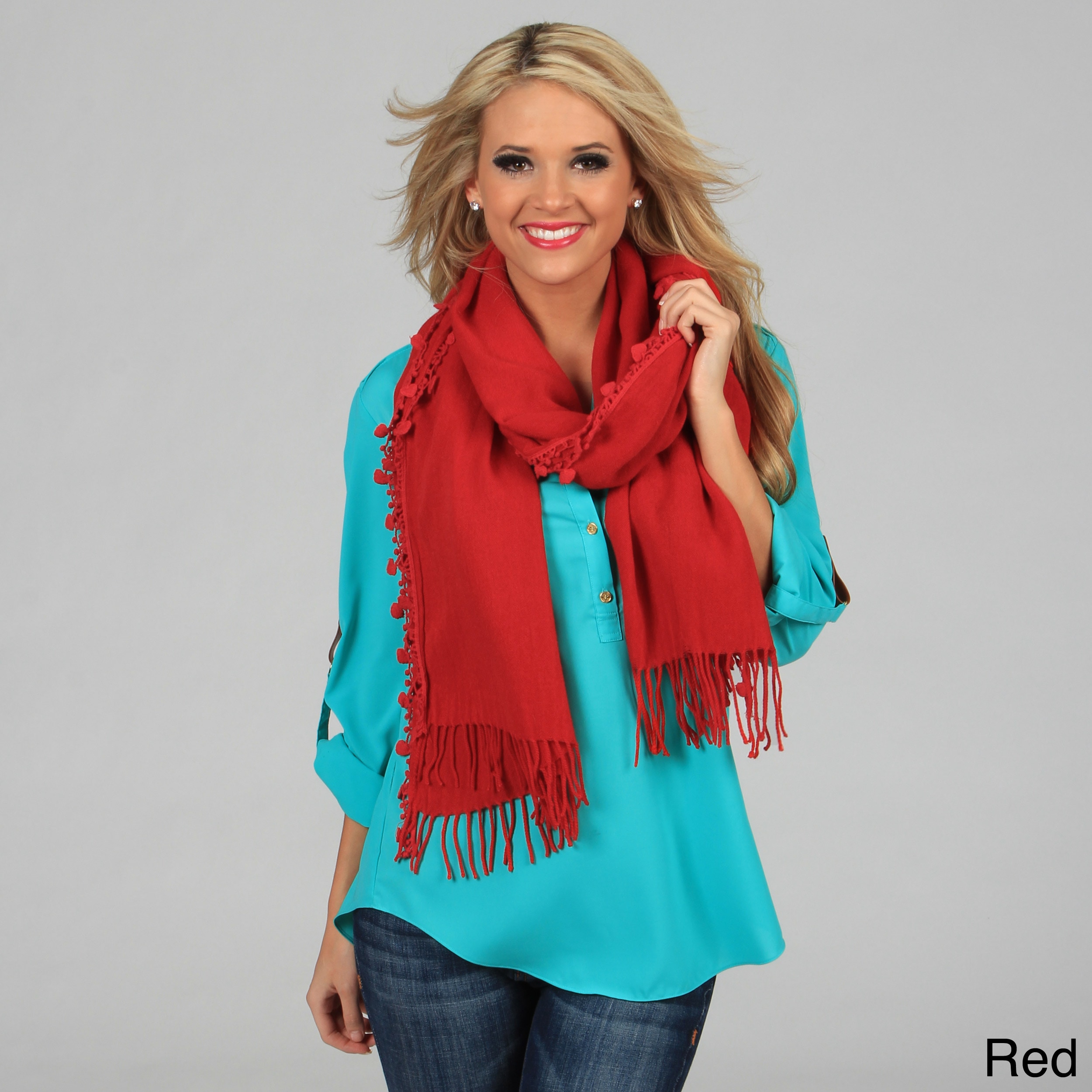 Cashmere Showroom I Heart You Heart Pom pom Scarf