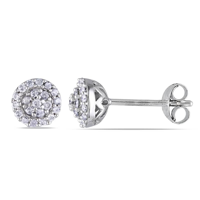 Miadora Sterling Silver 1/4ct TDW Diamond Halo Stud Earrings