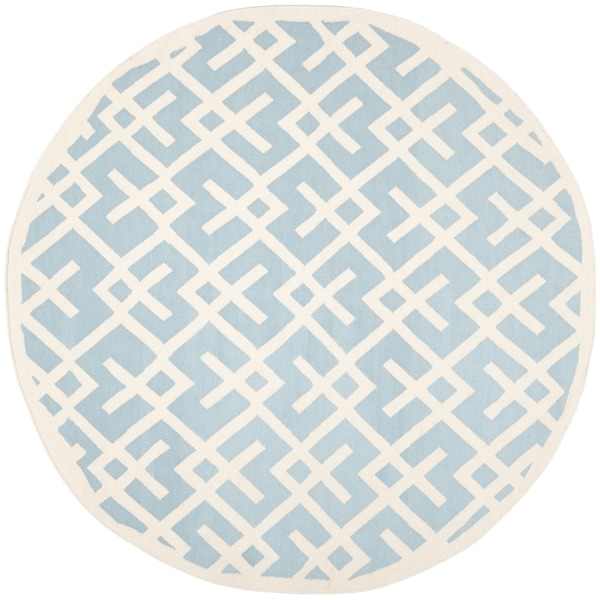 Safavieh Moroccan Light Blue/ Ivory Reversible Dhurrie Wool Rug (8' Round)