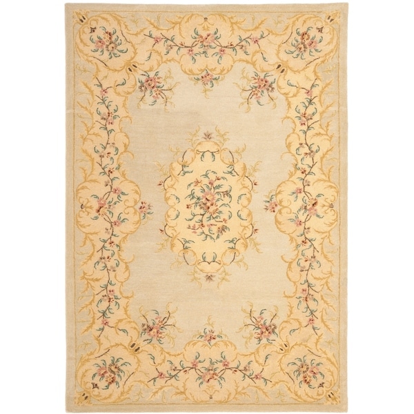 Safavieh Handmade French Bouquet Light Green/ Beige Wool Rug - 9'6" x 13'6"