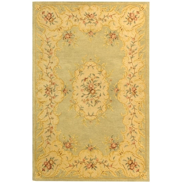 Safavieh Handmade French Bouquet Light Green/ Beige Wool Rug (9'6 x 13'6) Safavieh 7x9   10x14 Rugs