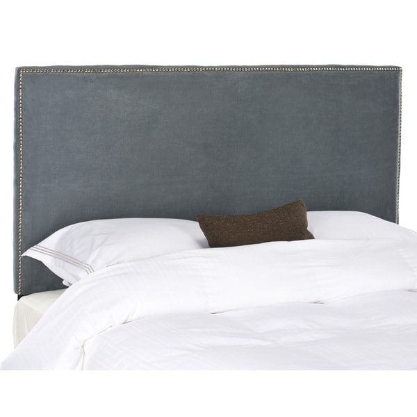 Safavieh Cory Grey Velvet Upholstered Headboard - Silver Nailhead (Queen)