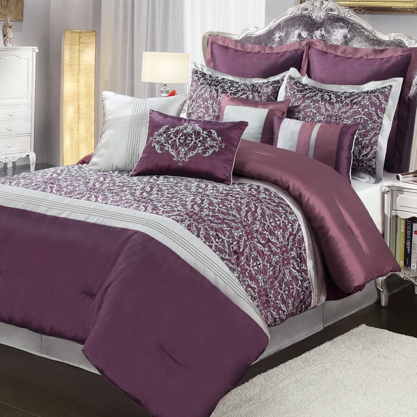 Amethyst 10-piece Comforter Set - Purple/Silver ...