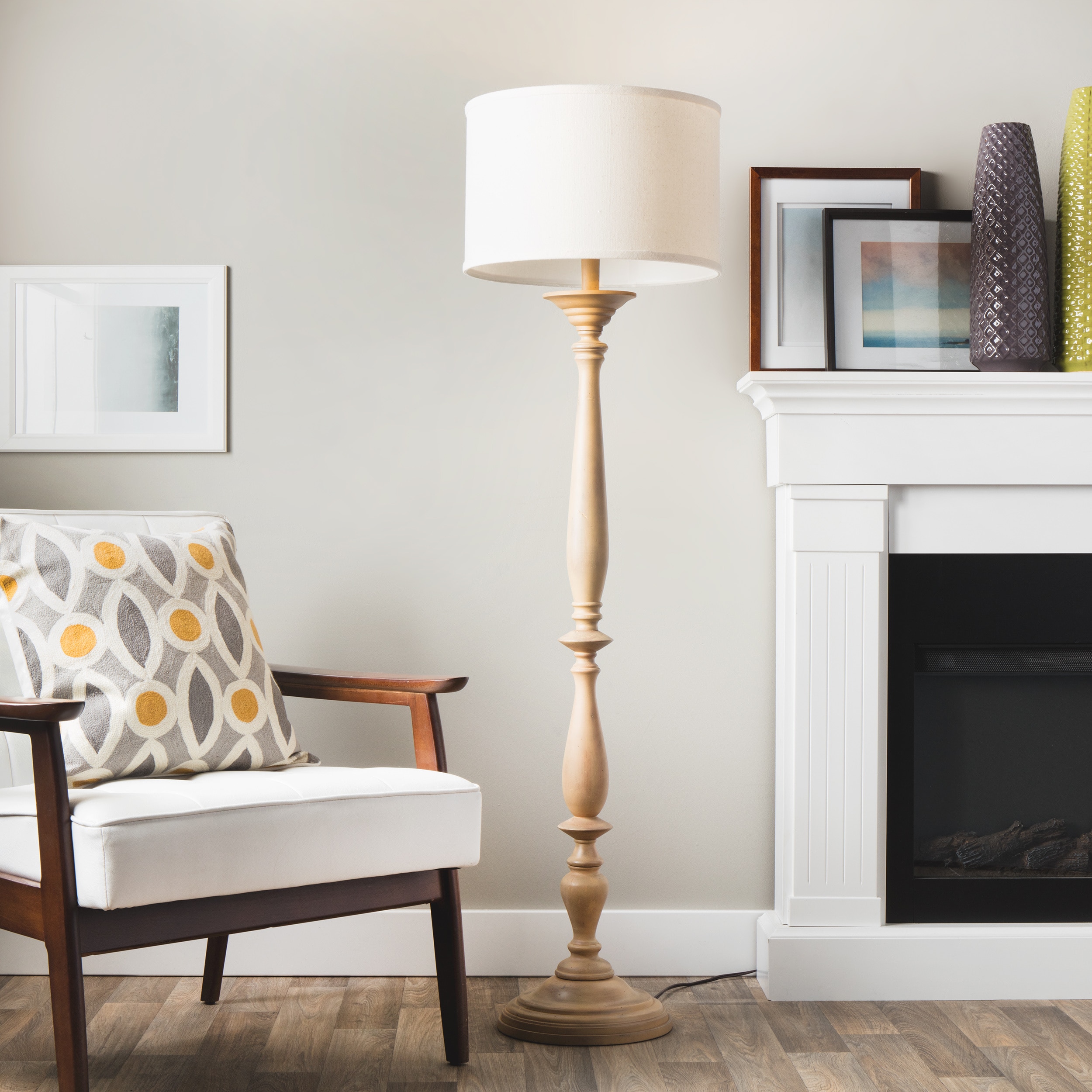 Latte Spindle Floor Lamp With Cream Shade 7411413 Latte Spindle Floor Lamp With