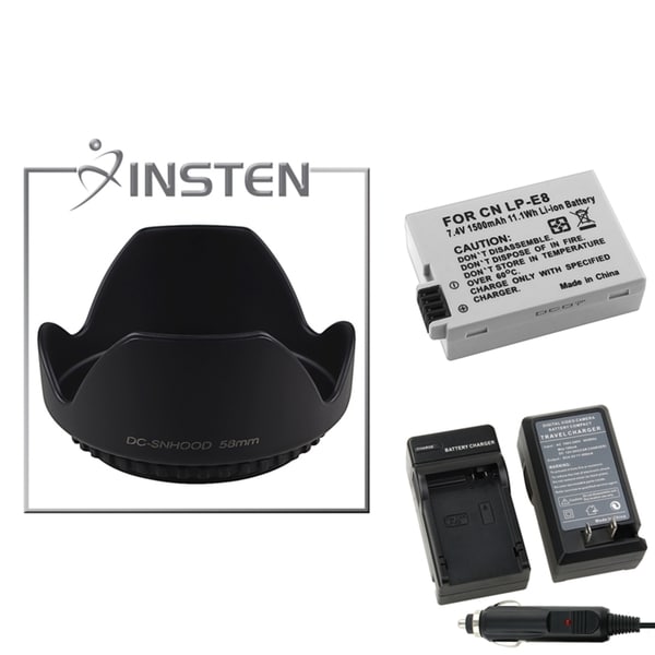 INSTEN Battery/ Charger/ Lens Hood for Canon Rebel/ T2i/ T3i/ EOS 550D