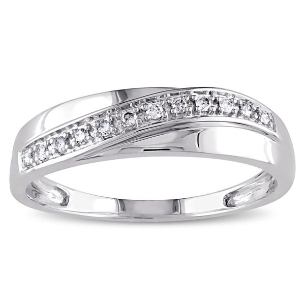 Miadora Men's 10k White Gold 1/10ct TDW Diamond Wedding Band