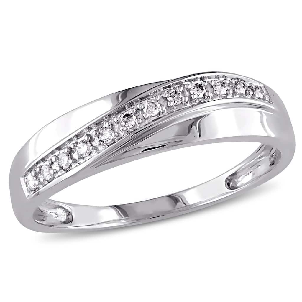 Miadora 10k White Gold 1/10ct TDW Diamond Wedding Band (Choice of Gender)
