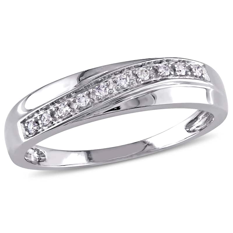Miadora 10k White Gold 1/10ct TDW Diamond Wedding Band (Choice of Gender) - Women's - 7.5