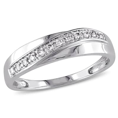 Miadora 10k White Gold 1/10ct TDW Diamond Wedding Band (Choice of Gender)
