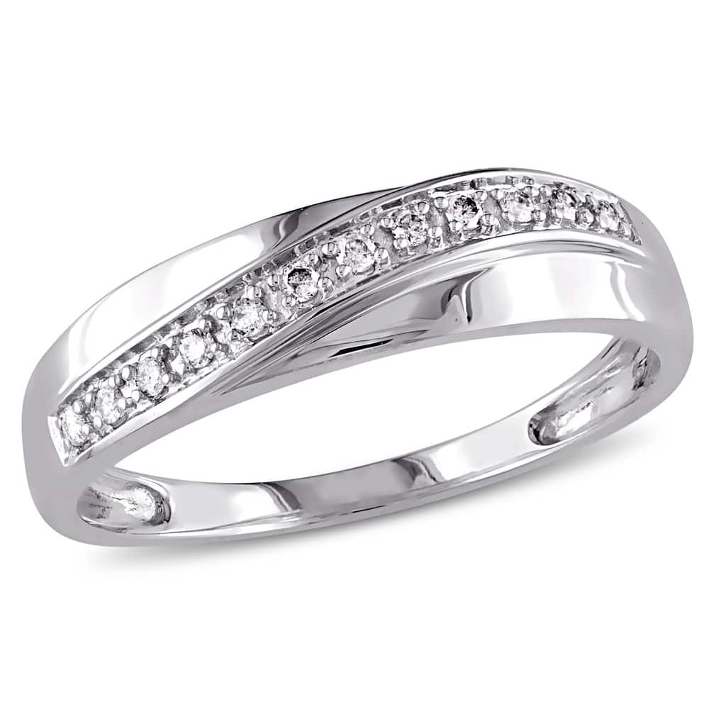 Miadora 10k White Gold 1/10ct TDW Diamond Wedding Band (Choice of Gender)