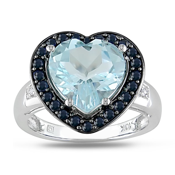 Miadora 10k White Gold Multi gemstone and Diamond Heart Ring (G H, I1 I2) Miadora Heart Rings